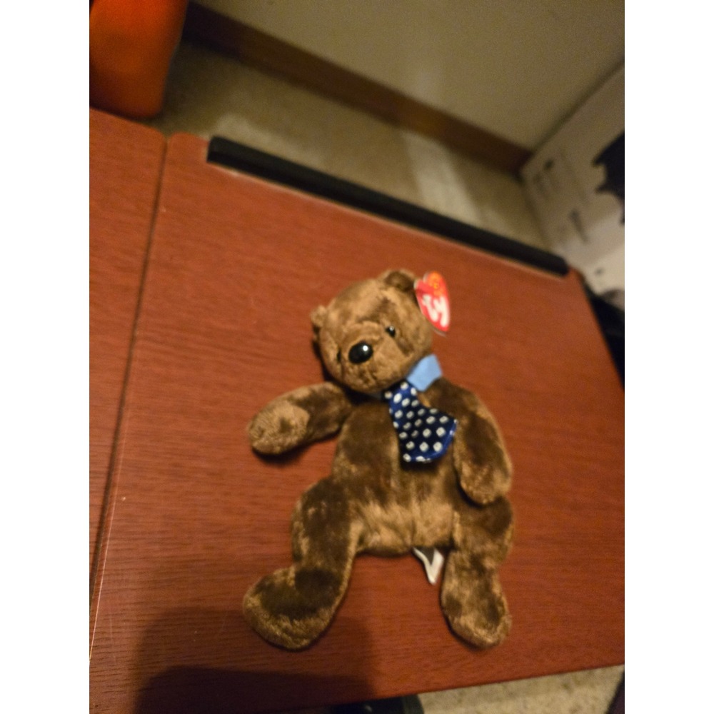 Ty Beanie Baby Hero the Bear Brown Plush with Blue Polka Dot Tie Collectible Toy - Picture 4 of 4